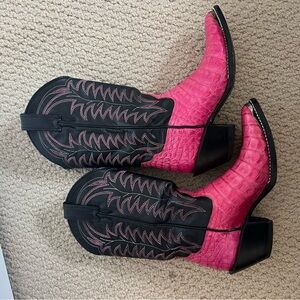 Exotic caiman Pink and Black Cowboy Boots